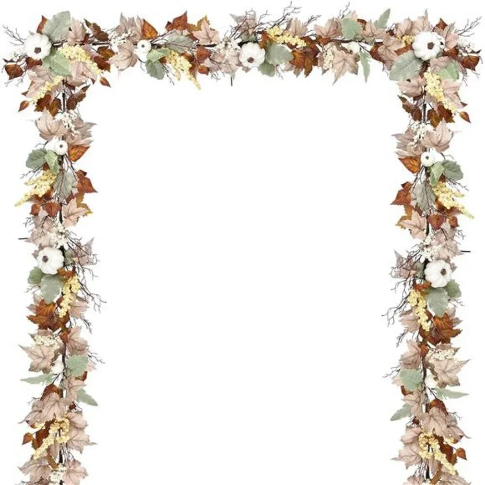 5.9Ft Hanging Vine Garland White with Pumpkins and Berries Thanksgiving Decor
